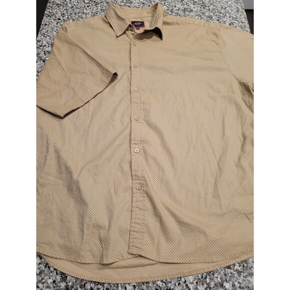 Six Lincoln Shirt Mens 4X Tan Micro Dot Short Sleeve Button Up Casual Big Tall - Picture 1 of 7